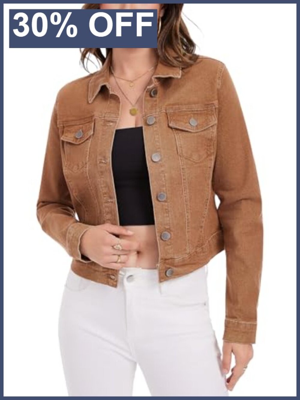 Women's Stretch Cropped Button Down Denim Jean Jacket Fitted Classic
